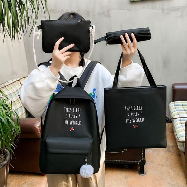 

school bags 4 piece set casual backpacks cute for teenager girl women backpack canvas shoulder