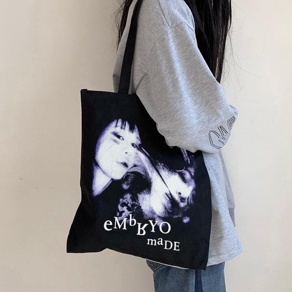 

evening bags gothic women bag horror face print canvas casual large capacity hip-hop shoulder high street dark y2k shopper
