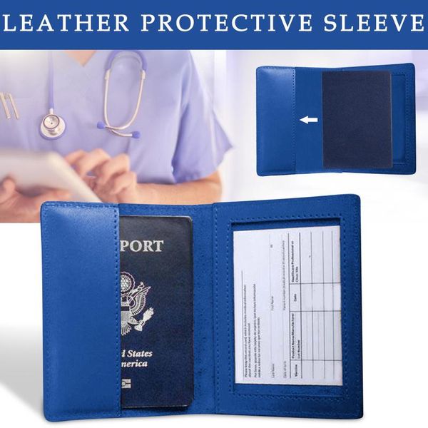 

card holders multifunctional leather protective cover vaccination certificate cards holder waterproof travel portable passport a40, Brown;gray