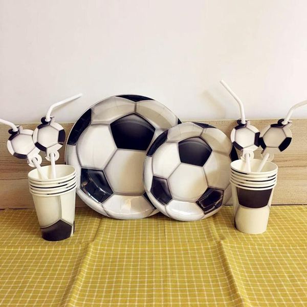 

disposable dinnerware 36pcs/set cartoon cute football soccer tableware sets plates cups straws theme kids favor baby shower birthday supply