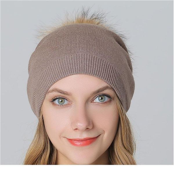 

dankeyisi real fur hat winter big raccoon pom pom hat women warm thick stretchy wool knitted fur pompom skullies beanie jllhgw