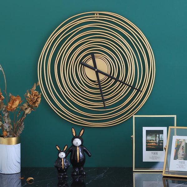 

wall clocks european abstract golden ring clock modern design fashion metal living room pendant background decoration