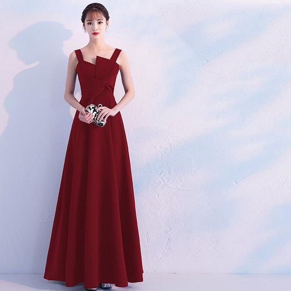 

ethnic clothing lady asymmetrical collar qipao off shoulder pleated dress gown backless spaghetti strap cheongsam temperament long vest, Red