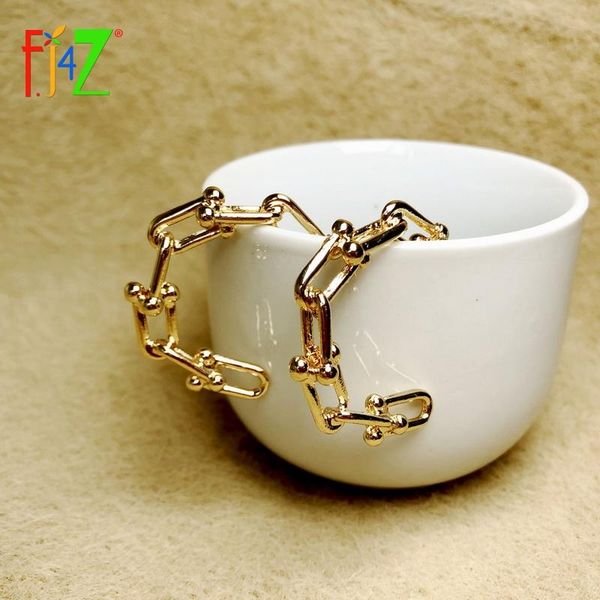 

hoop & huggie f.j4z 2021 trend earrings for women thick linked minimalist earring jewelry christmas gifts dropship, Golden;silver
