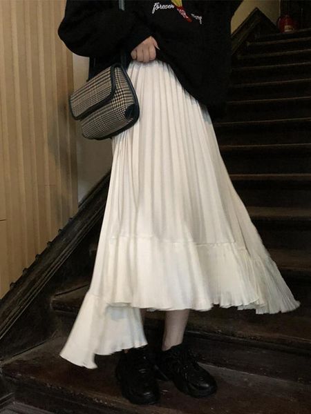 

skirts womens irregular pleated skirt white short female summer style high waist all-match a-line, Black
