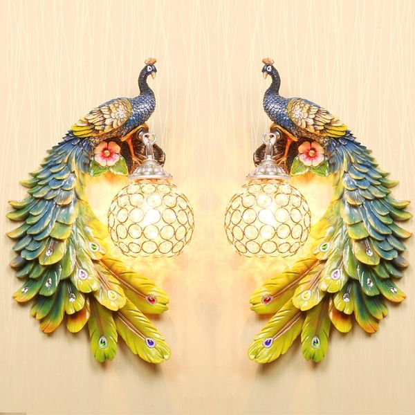 

wall lamp modern white crystal peacock colorful gold creative led meta lights for bedroom living dining room