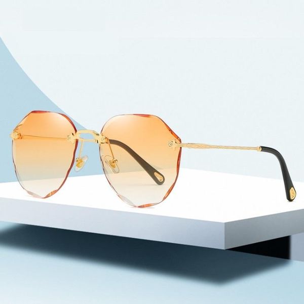 

2021 fashion luxury ladies sunglasses rimless diamond cutting women sun glasses designer brand round shades, White;black