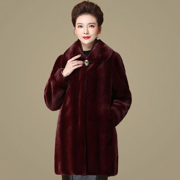

women's fur & faux winter woman black long warm thick coat female sleeve fit flare mink outerwear ladies soft fashion coats q47
