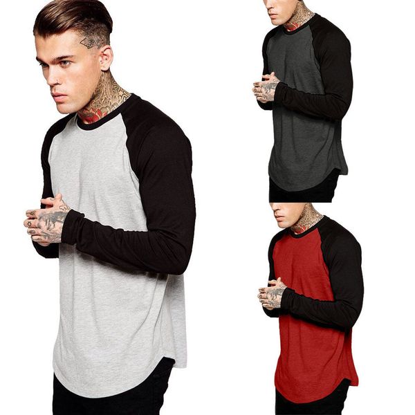 

streetwear men baseball long sleeve splicing t-shirt crew neck fashion casual cago sports team tee summer autumn, White;black