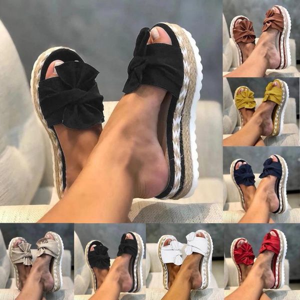 

2021 seal women's summer slip-on bow flat beach open toe outdoor casual breathable sandals weave shoes comfortable plarform, Black