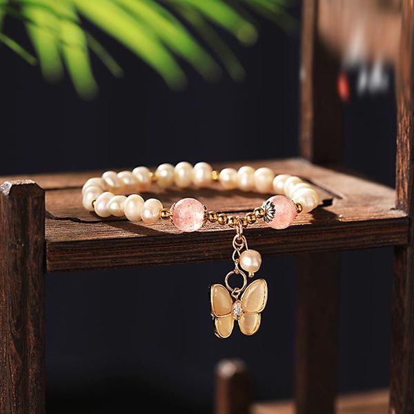

beaded, strands 1pcs hanfu accessories bracelet chinese style butterfly pendant decor hand string jewelry women girl jewellery gift, Black