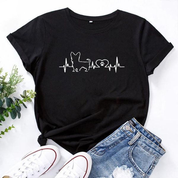 

women's t-shirt heart rate graph animal dog pattern tshirt woman o-neck short-sleeved womens t shirt fashion harajuku graphic tees wom, White