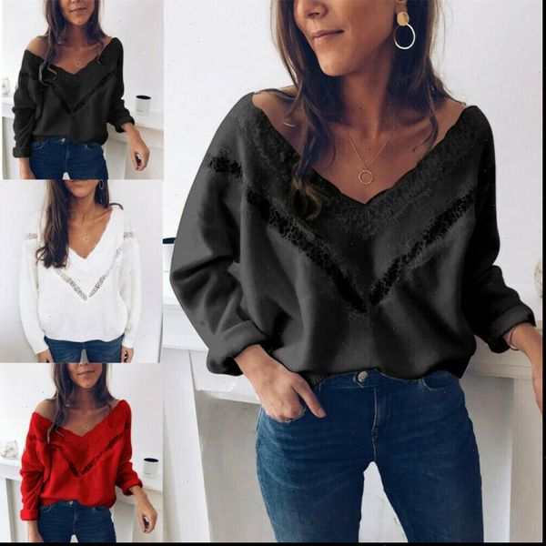 

pull sweater winter sweaters for women asymmetric wrap long sleeve lace oversized knitted loose casual jumper ropa mujer, White;black