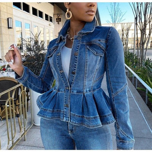 

women's jacket causal fall spring regular coat v neck slim casual jacket long sleeve solid color modern style / denim / holiday / cotto, Black;brown