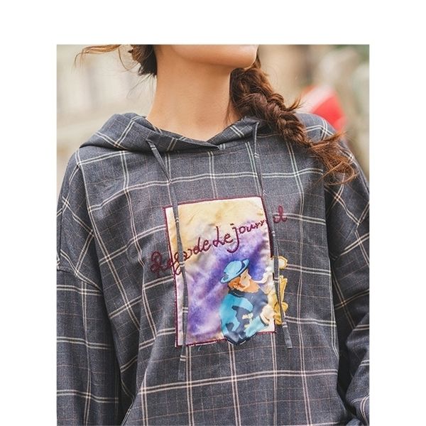 

inman autumn new arrival causal hooded carton applique simple design all matched women sweatshirt 201208, Black