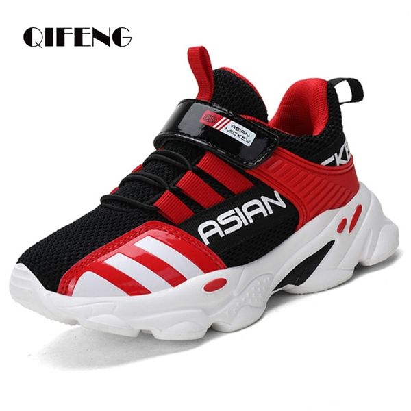 

children red shoes boys running casual sneakers student kids summer size 5 8 12 13 years old popular mesh footwear chunky winter 210312, Black;red