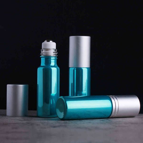 

50pcs/lot 5ml essential oil roll-on bottle perfume matte silver cover mini refillable perfume bottle small sample