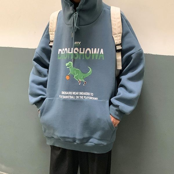 

men's hoodies & sweatshirts autumn harajuku spectacled dinosaurs playing basketball print hoodie for men/women hip hop pullover hooded, Black