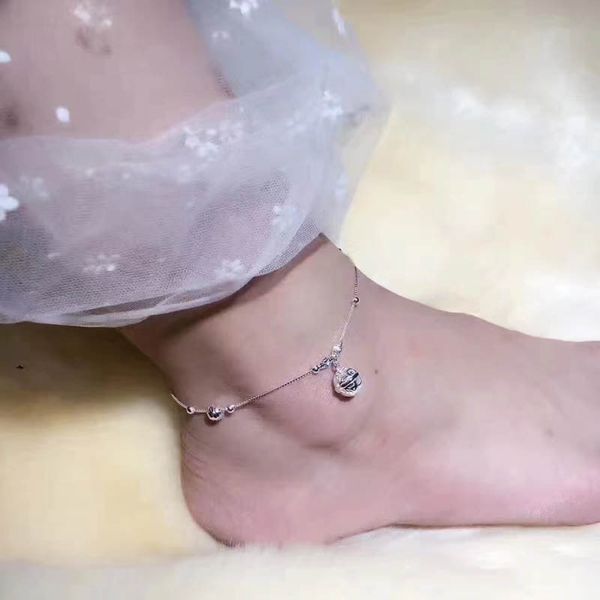 

fashion new arrival hollowed bell shape decor anklet quality real 925 sterling silver women anklet trendy jewelry, Red;blue