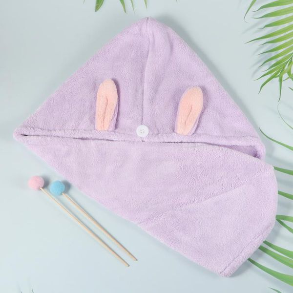 

shower caps light ear design hair-drying cap hanging coral fleece hat water absorption quick dry
