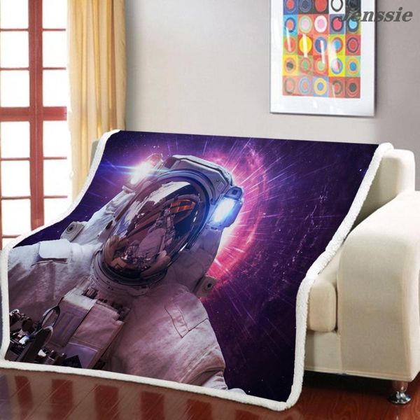 

blankets 3d space astronaut printed square sofa sherpa blanket thicken comfortable soft plush throw for bed home 130x150/150x200