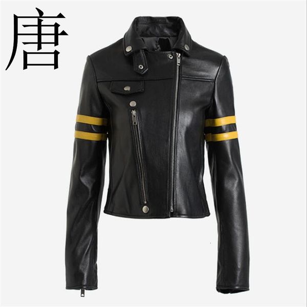 

tang cool high-temperament 2021 new style fashionable leather jacket locomotive clothing street fashion prq3, Black
