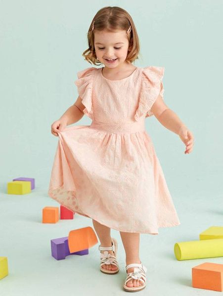 

toddler girls eyelet embroidered butterfly sleeve dress she, Red;yellow