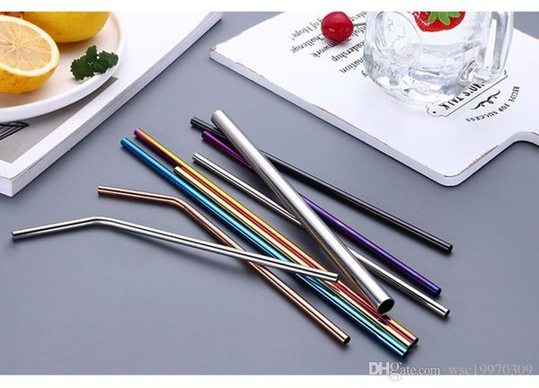 

215 * 6mm 304 stainless steel straw straight elbow creative reusable environmentally friendly colored straws metal cleaning brush stick drin