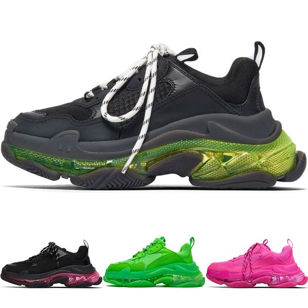 Hot Popular Triple S Clear Sole Treinadores Mulheres Alto Andar Almofada Sapatos de Cuidados de Paris Clunky Sneaker Preto Branco Homens Running Sapatos sem caixa