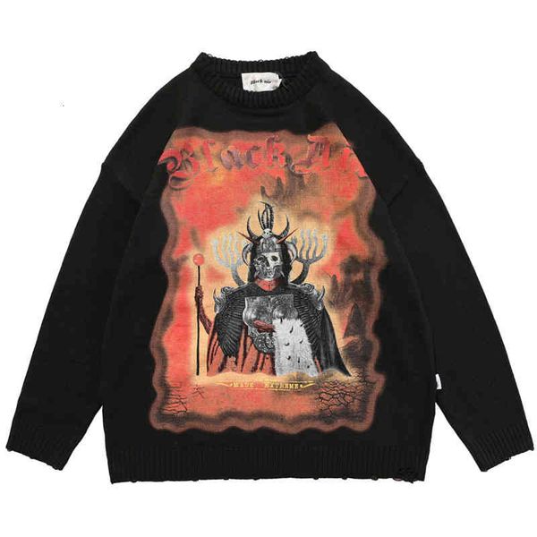 

men's sweaters hip hop men streetwear skull flame print gothic punk knitted pullover women harajuku oversize winter jumper l5i8, White;black