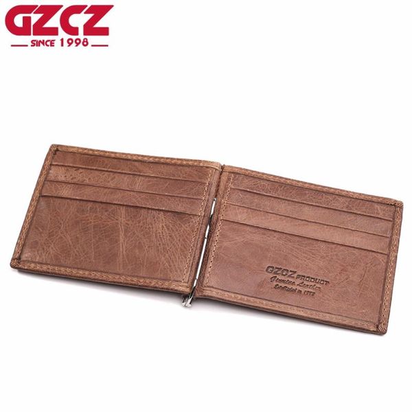 

card holders gzcz 2021 men bifold money clips men's & id genuine leather wallet slim multi-card-bit pack bag, Brown;gray