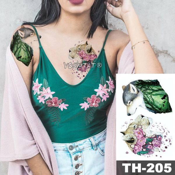 

temporary tattoos waterproof tattoo sticker flower lion and forest wolf pattern animals water transfer body art flash fake tatoo