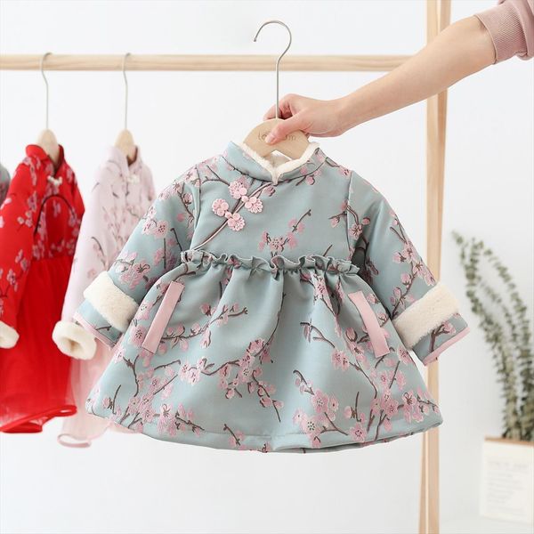 

baby girls chinese long sleeve girl dress cheongsam year clothing qipao weeding evening velvet, Red;yellow