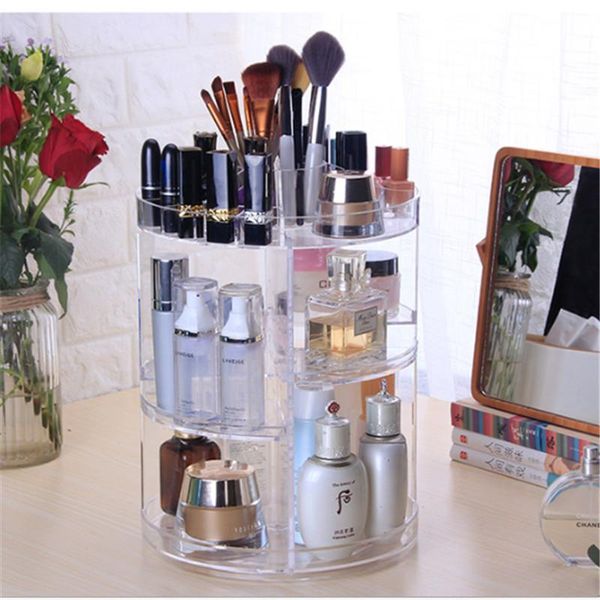 

bathroom storage & organization spinning cosmetic box transparent dressing table skincare grid lipstick jewelry drawer makeup organizer desk