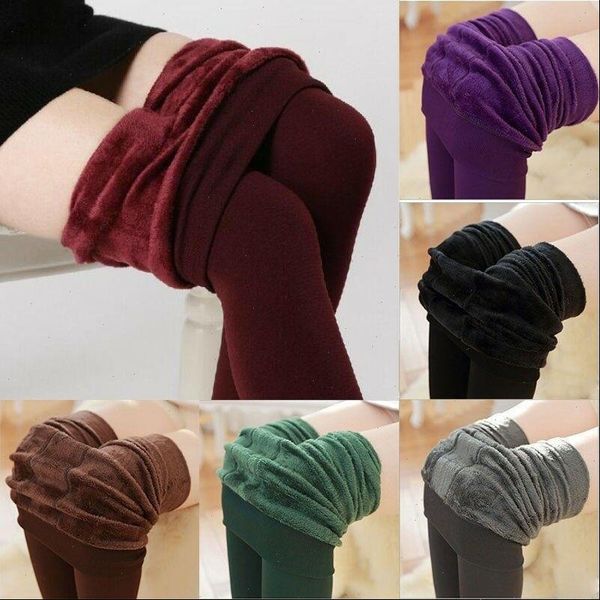 

8 colors women winter thermal thick warm fleece lined stretch slim plain leggings drop shipping good quality, Black