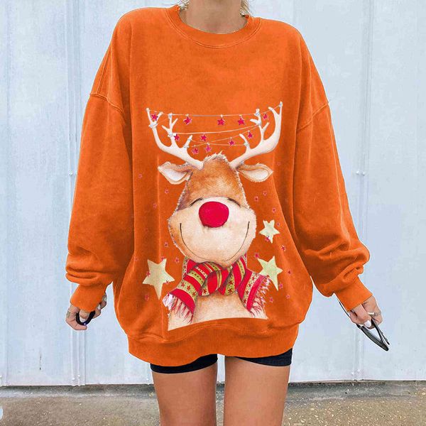 

women sweatshirt loose christmas crewneck long sleeve casual basic pullover streetwear slouchy pullover jumper 2021 y1118, Black