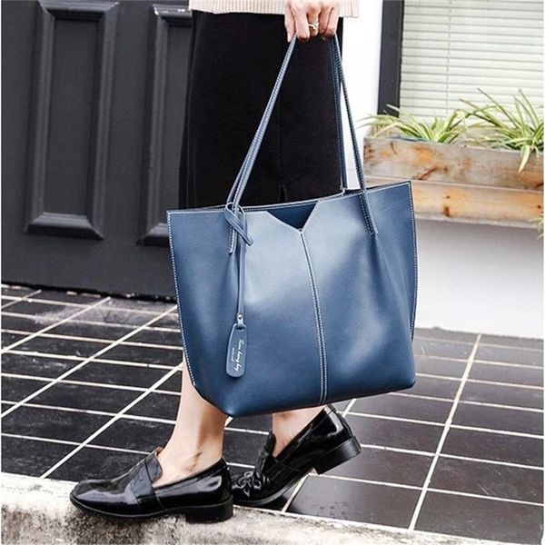 

70% s new portable shoulder splicing large capacity shopping bag leather
