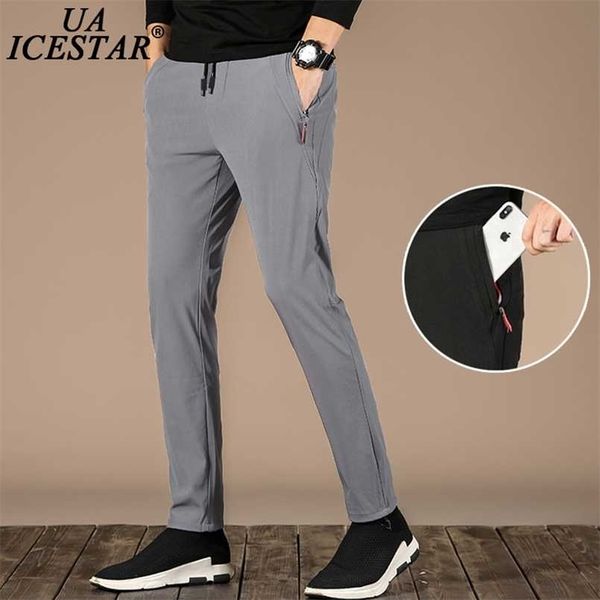 

gray sports pants men breathable quick dry casual zipper pocket sweatpants men summer brand fashion loose men's pants 211201, Black