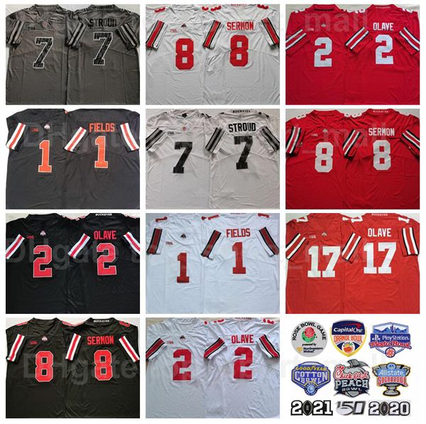 NCAA Ohio State Buckeyes College 2 Chris Olave Jersey Herren Fußball 7 CJ Stroud 8 Trey Sermon 1 Justin Fields 33 Master Teague III University Red Black White Grey Team