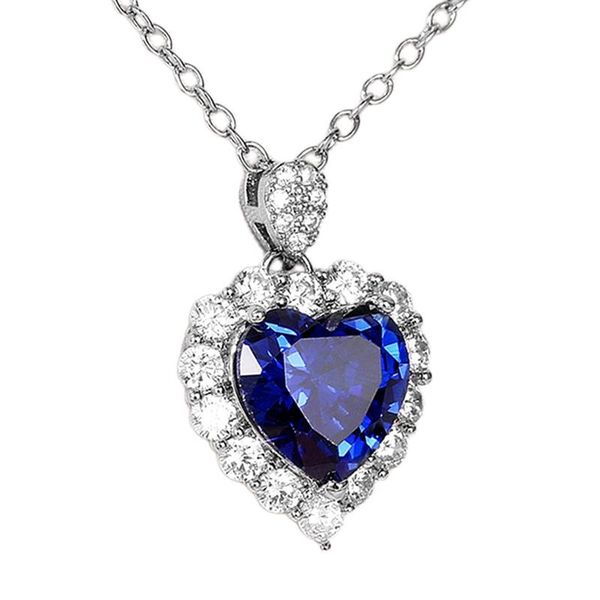 

pendant necklaces gorgeous blue heart necklace women wedding party brilliant cz elegant lady accessories anniversary gift fashion jewelry, Silver