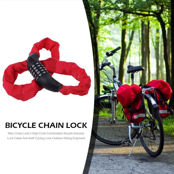 

bike locks 5 digit code bicycle alloy steel chain lock anti theft & cutting scooter motorcycle security password soft collapsible kit
