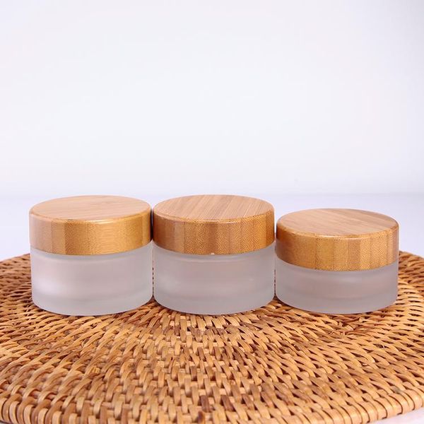 

1oz empty cosmetic makeup container 5g 15g 30g 50g 100g recycled frosted glass jars with bamboo lids bamboo cosmetic jar glass