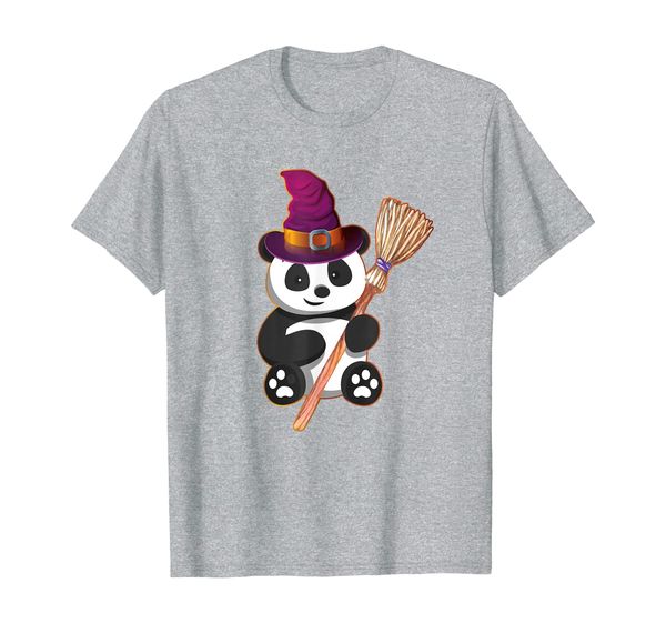 

cute panda bear with witch hat and broom t-shirt, White;black