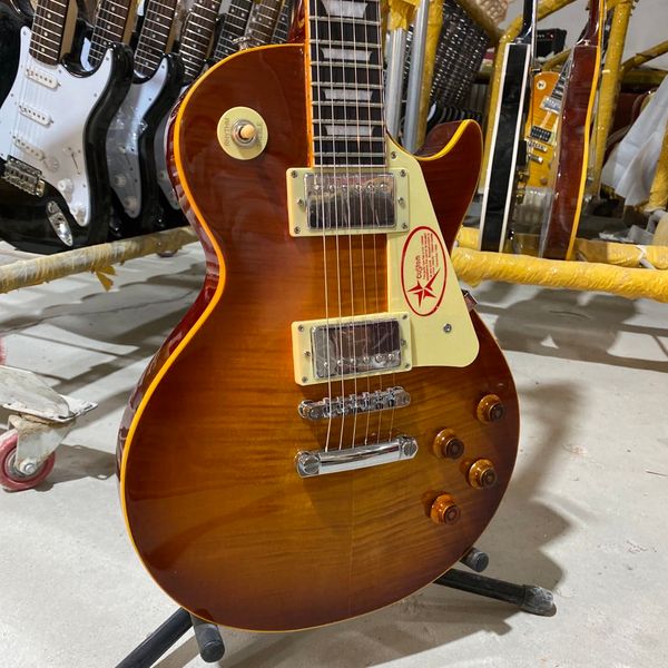 

standard electric guitar tobacco burst color tiger maple yellow binding high quality