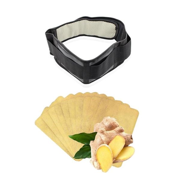 

waist support 1x adjustable tourmaline self heating magnetic belt xl & 50pcs ginger patch, joint paindth 26cm/10.23 inch, Black;gray