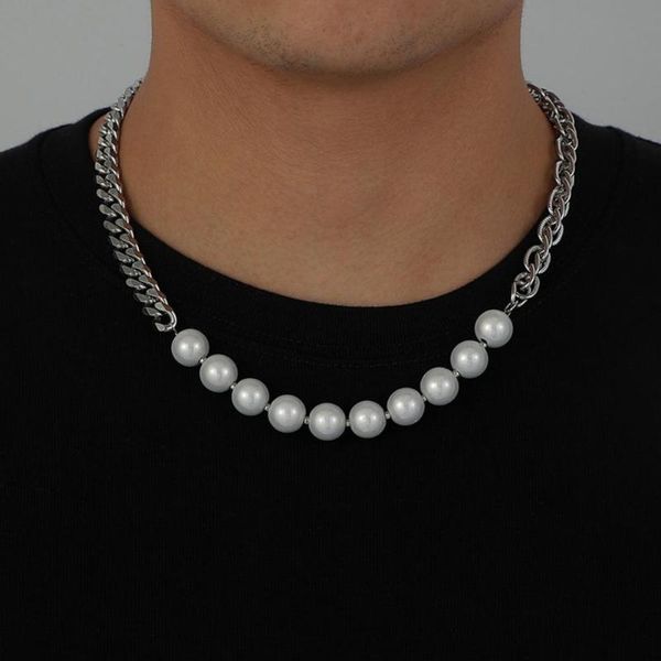 

chains choker necklace polished imitation pearl cool link chain exquisite, Silver