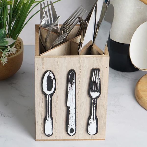 

storage bottles & jars 4 compartments wood standing non slip fork chopsticks box kitchen utensil holder cooking for counterfarmhous