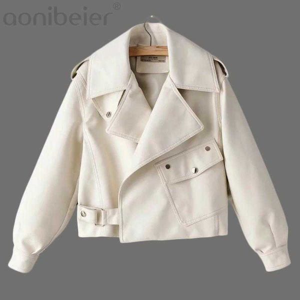 

women faux leather jacket pu motorcycle biker red short coat turndown collar loose streetwear black punk outerwear 210604