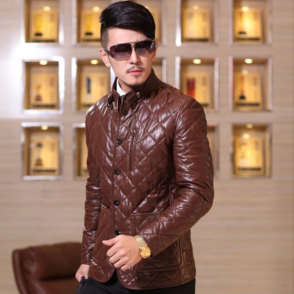 

men's leather & faux genuine autumn winter sheepskin coat for men down jacket casual chaqueta cuero hombre 2021 2yw9804 kj4226, Black