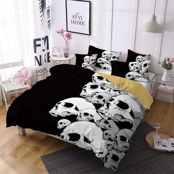 

2/3pcs black duvet cover set au/eu/us size soft sugar skull bedding set 3d white skull print microfiber bed linen set pillowcase